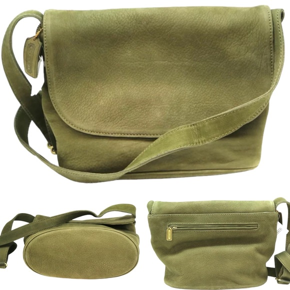 VTG Coach Nubuck 4935 Sage Green Pebbled Leather Flap Over Shoulder Bag - Picture 10 of 13